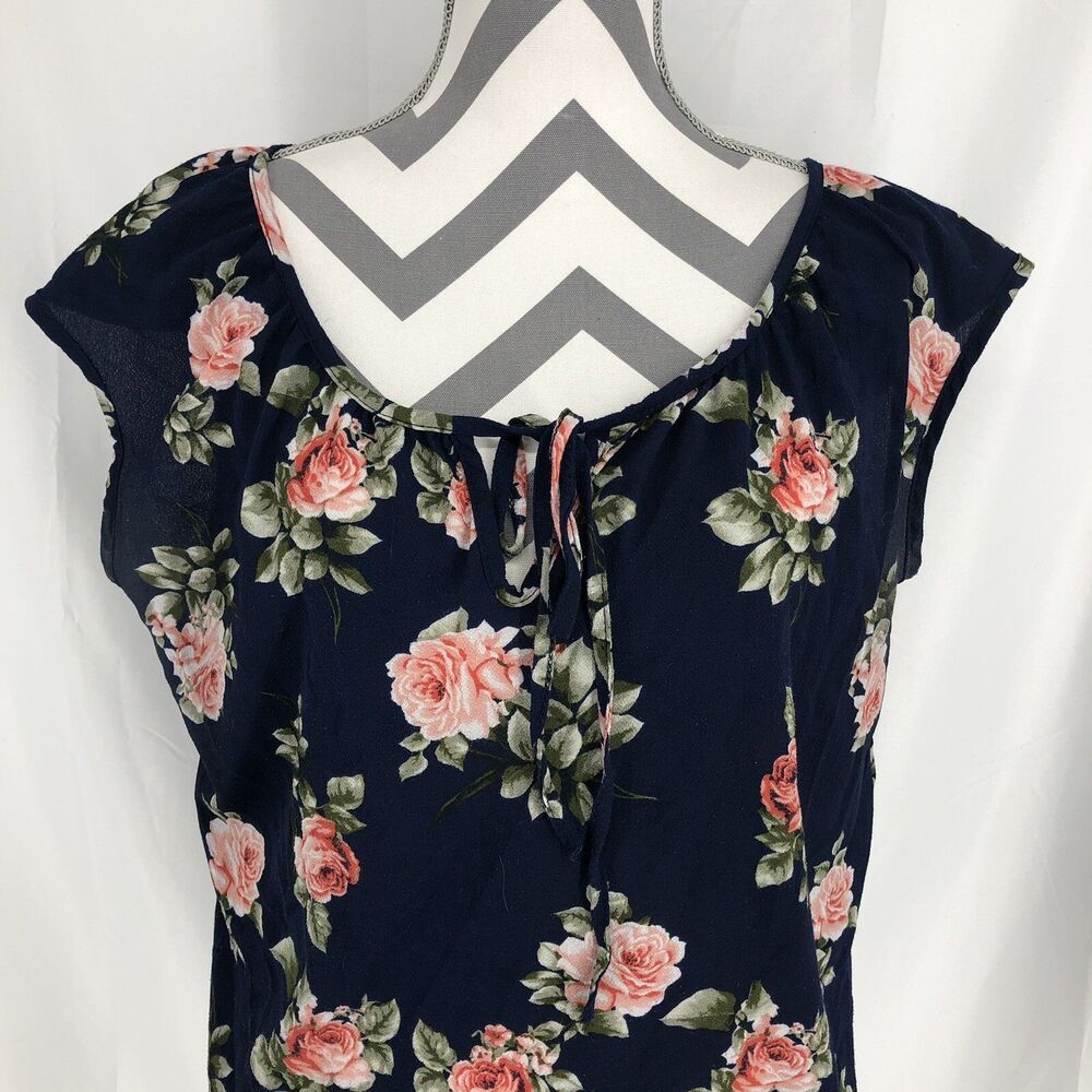 Zenobia Blue Floral Sleeveless Tie Neck Blouse XXXL Plus USA